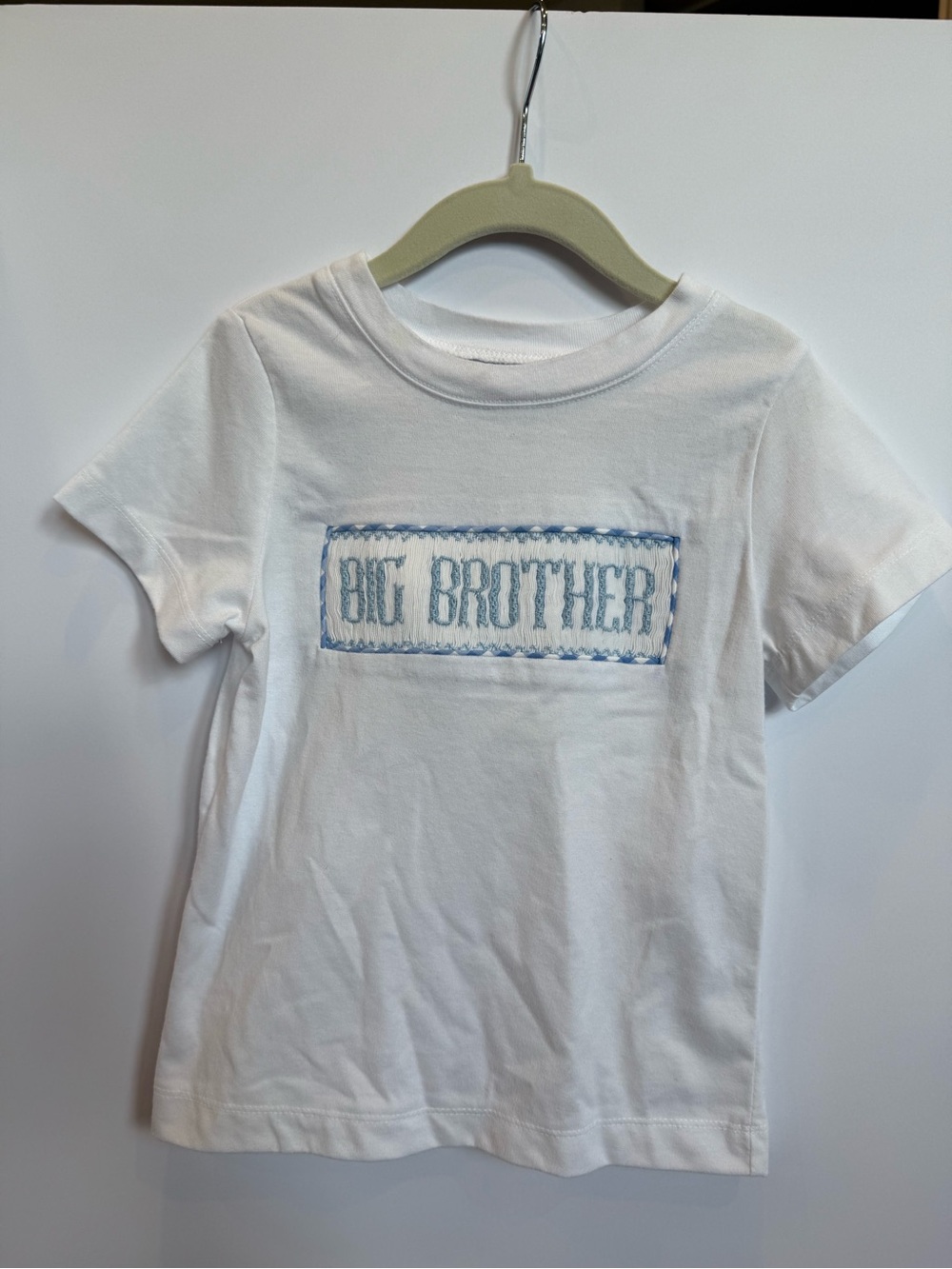 White 'Big Brother' Short Sleeve Tee with Blue Smocking